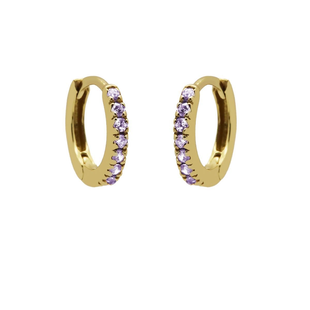 Plain Hoops Round Lavender Zirconia 13MM Goldplated