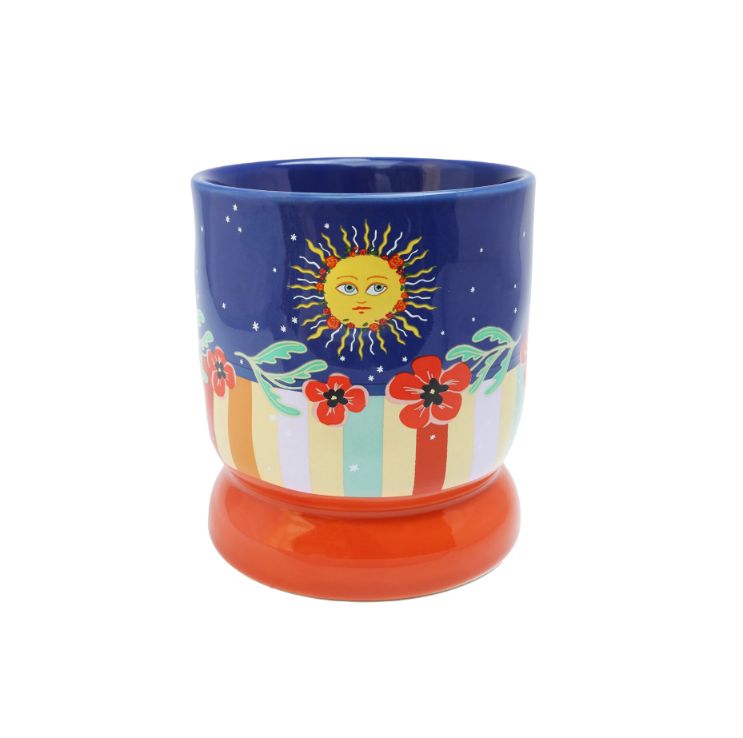 Mug Dark Blue With Sun &amp; Flowers