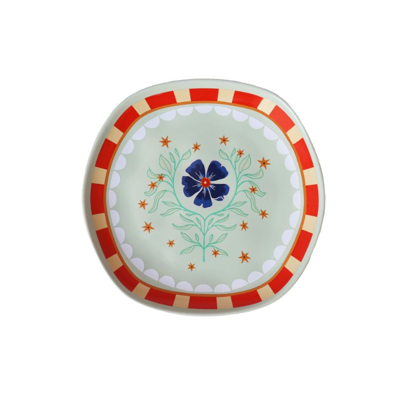 Serving Plate Green With Flowers