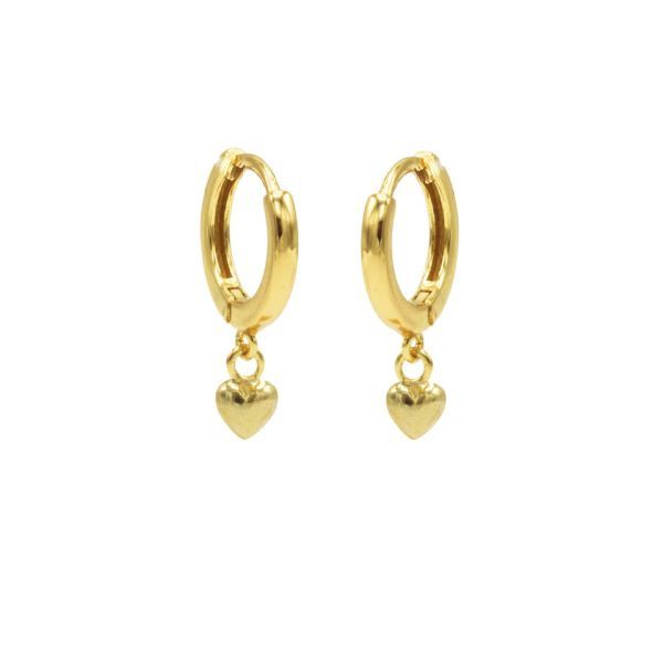 Hinged Hoops 3D Heart Gold