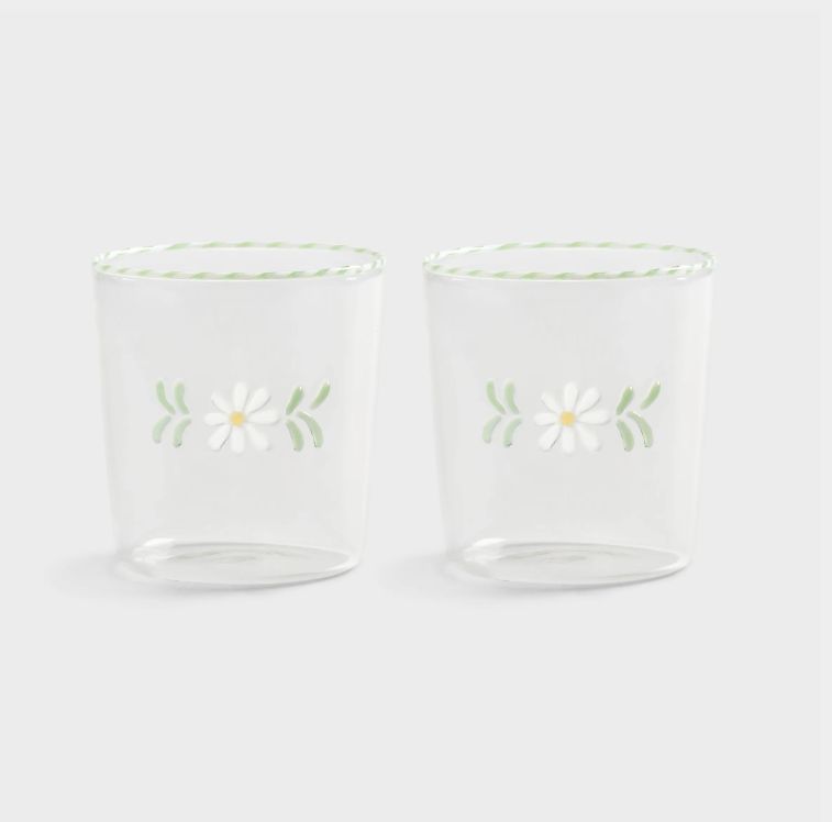 Glass Flora White Set of 2