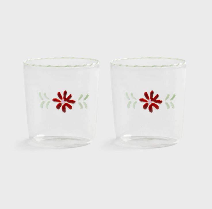 Glass Flora Red Set of 2
