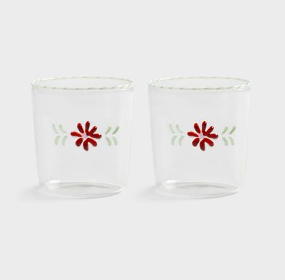 Glass Flora Red Set of 2