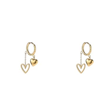 Double Heart Hoop - 14K