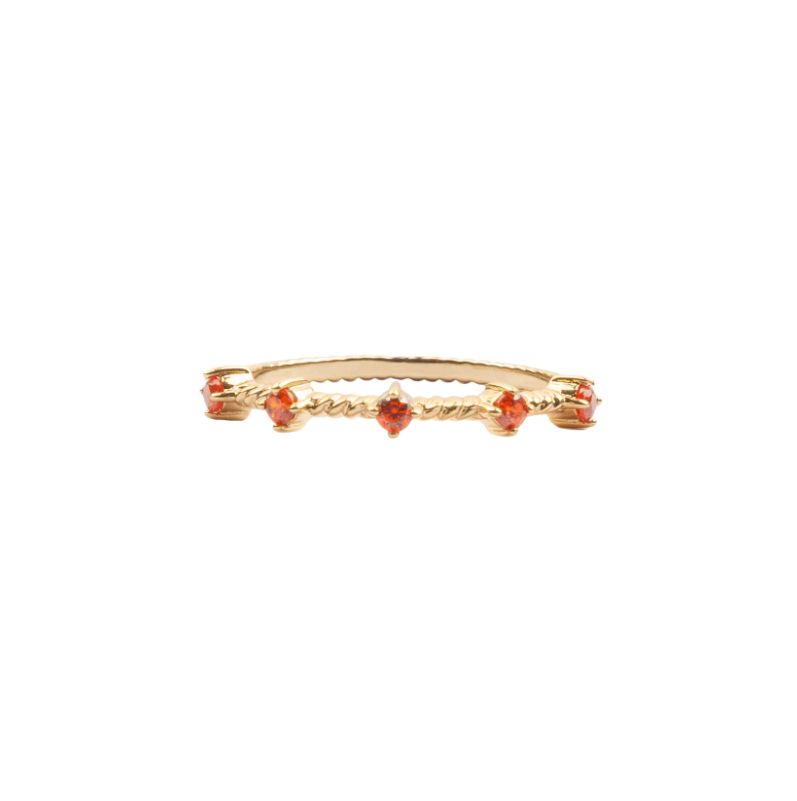 Chérie Goldplated Ring Twisted Dots Oranje, Size: 17.5