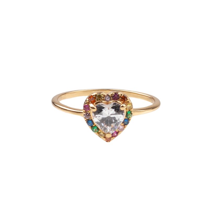 Chérie Goldplated Ring Hart Multi Transparant, Size: 17.25