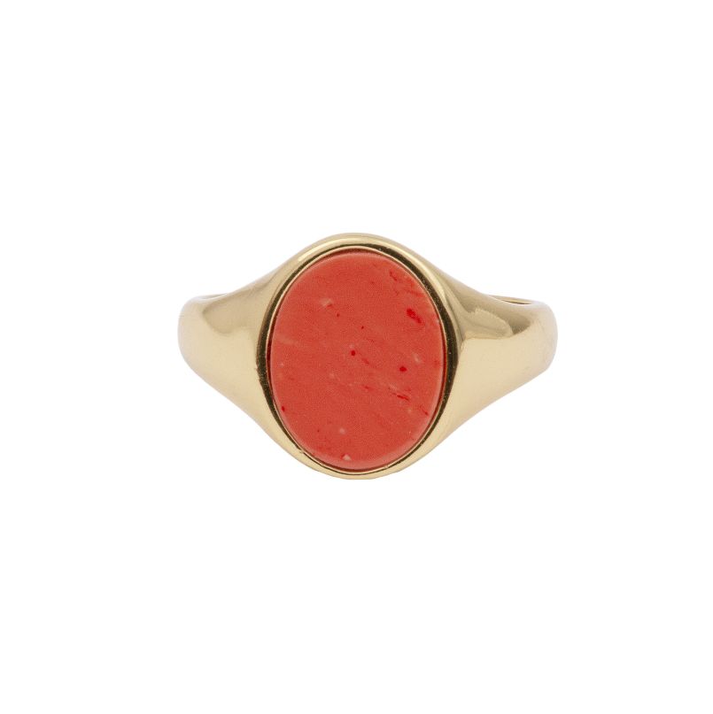 Chérie Goldplated Ring Signet Oval Coral, Size: 17.25