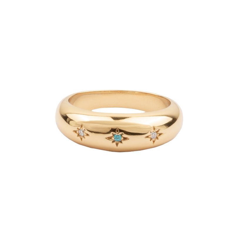 Chérie Goldplated Ring Round Stars Blue Clear, Size: 17.25