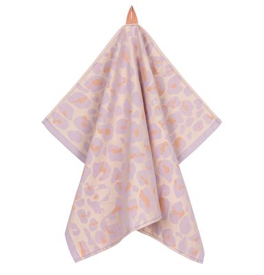 Theedoek I Love Leopard Lilac/Peach