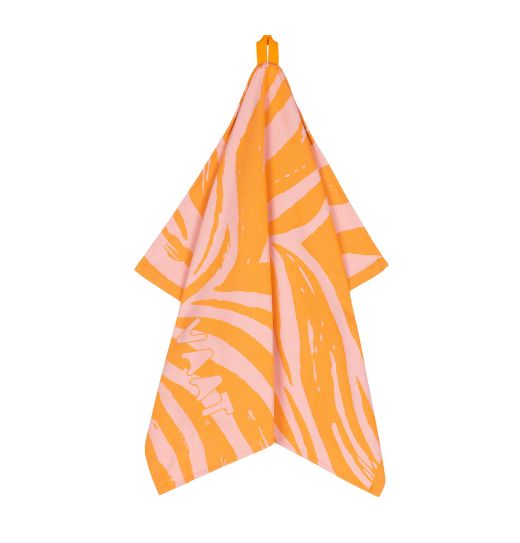 Theedoek I Love Pied de Poule Pink/Orange