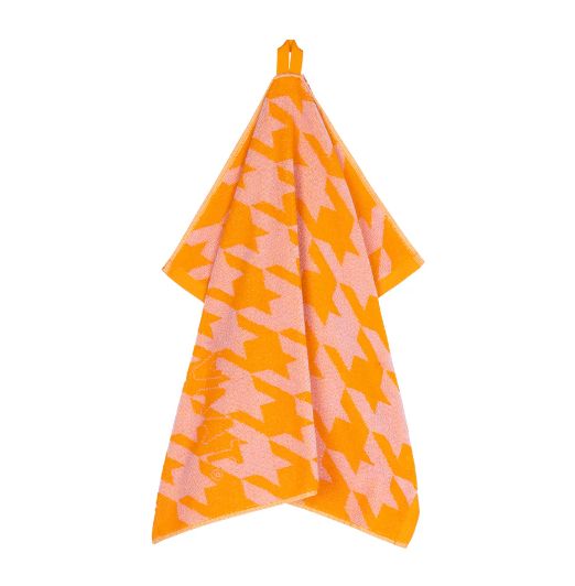 Keukenhanddoek I Love Pied de Poule Pink/Orange