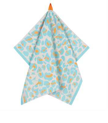 Theedoek I Love Leopard Turquoise/Orange