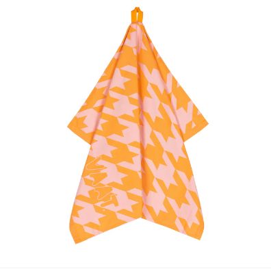 Theedoek I Love Pied de Poule Pink/Orange