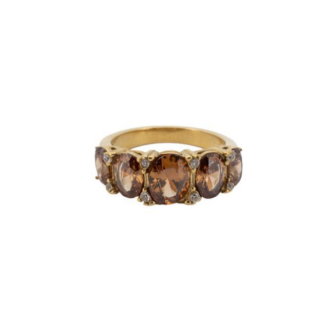 Ring Oval Stones with Diamond - Brown, Size: 17.25