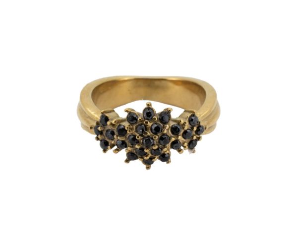 Ring Small Stones Flower - Black, Size: 17.25