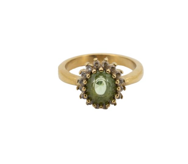 Ring Sun Halo with Diamond - Green, Size: 17.25