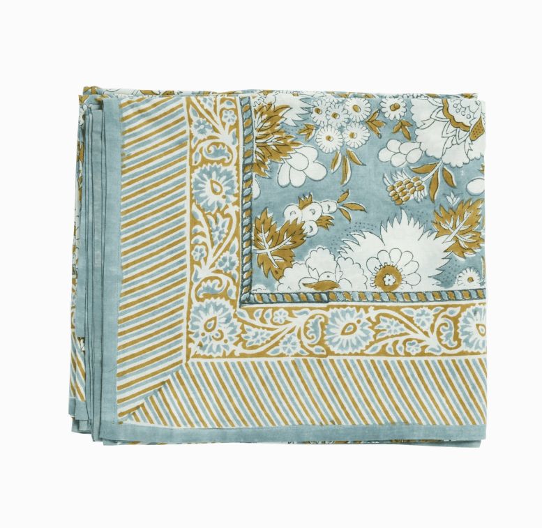 Indiase Vishnu blauwe bloemenprint tafelkleed | 170 x 250 cm