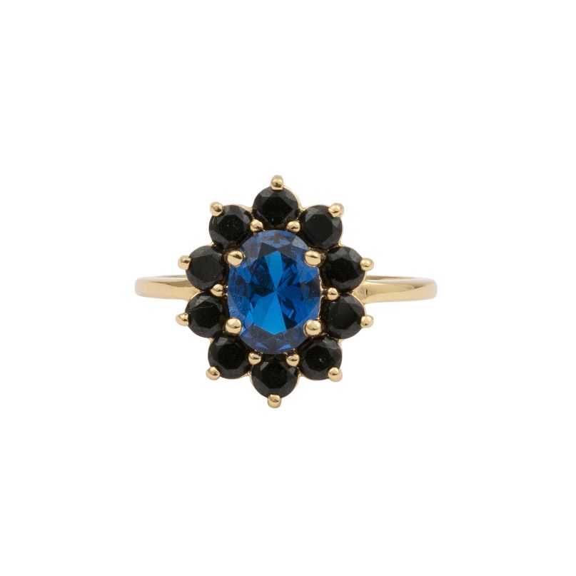 Chérie Goldplated Ring Flower Dark blue, Size: 17.25