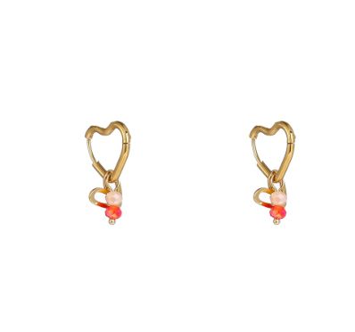 Double Heart Stone Hoop - Coral