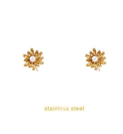 Pearly Flower Stud - 14K