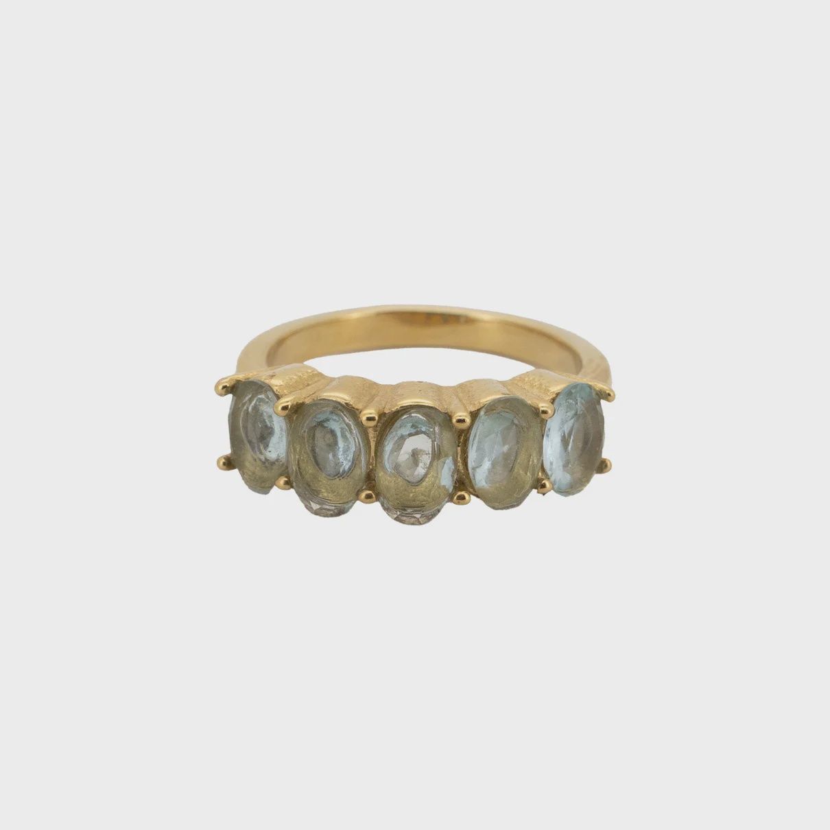 Ring 5 Oval Stones Light - Green, Size: 17.25