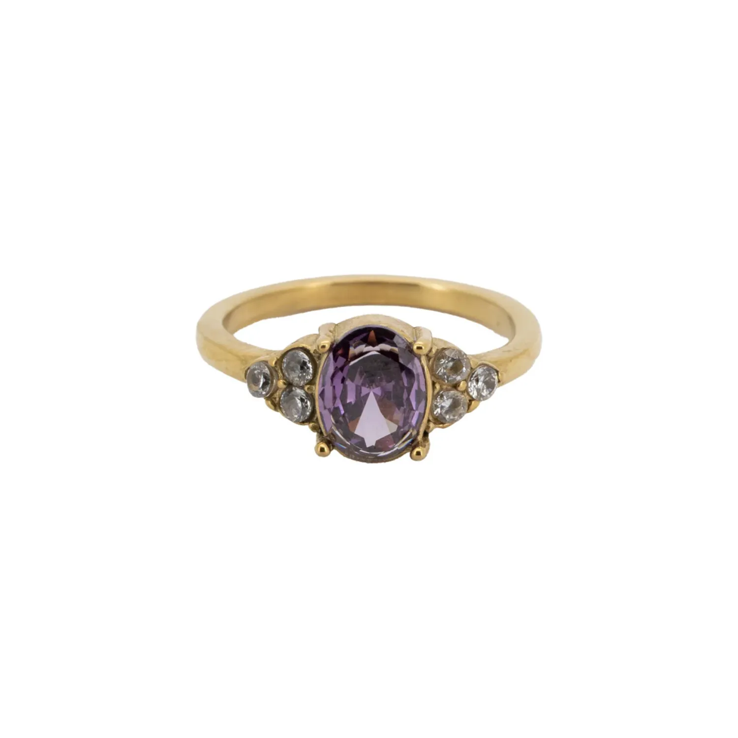 Ring Small Oval Stone - Purple, Size: 17.25