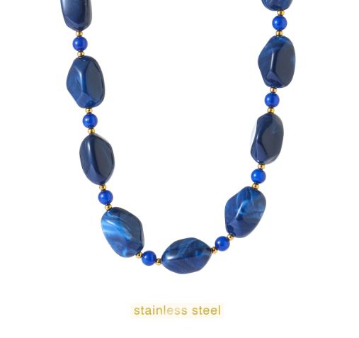 Natural Beads Necklace - Blue