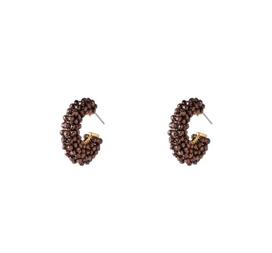 Big Beaded Hoops - Brown