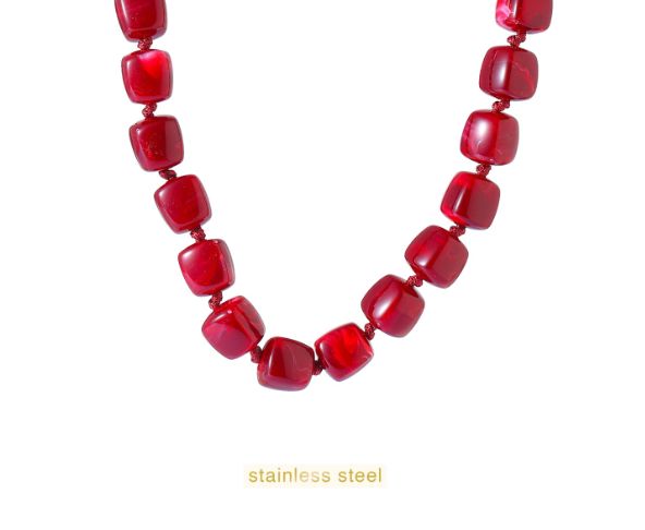 Square Beads Necklace - Burgundy