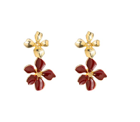 Double Flower Dangle - Burgundy