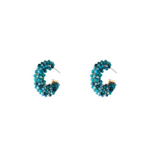 Big Beaded Hoops - Blue