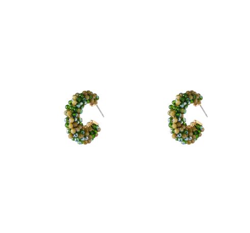 Big Beaded Hoops -  Green