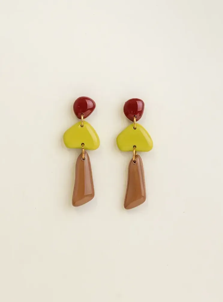 Earrings Luna - Burgundy / Lime / Cinnamon