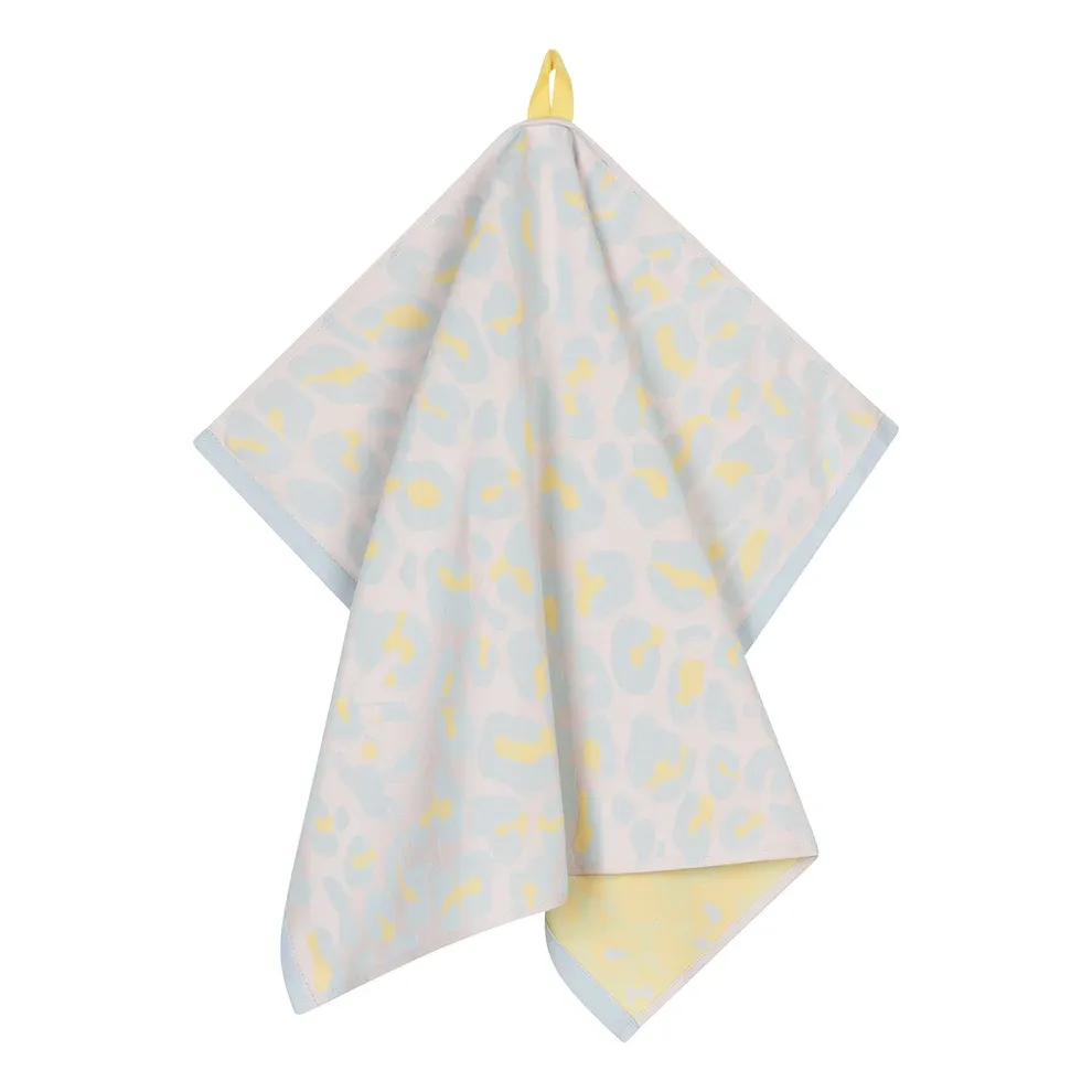 Theedoek | I love Leopard | Pastel Blue/Yellow