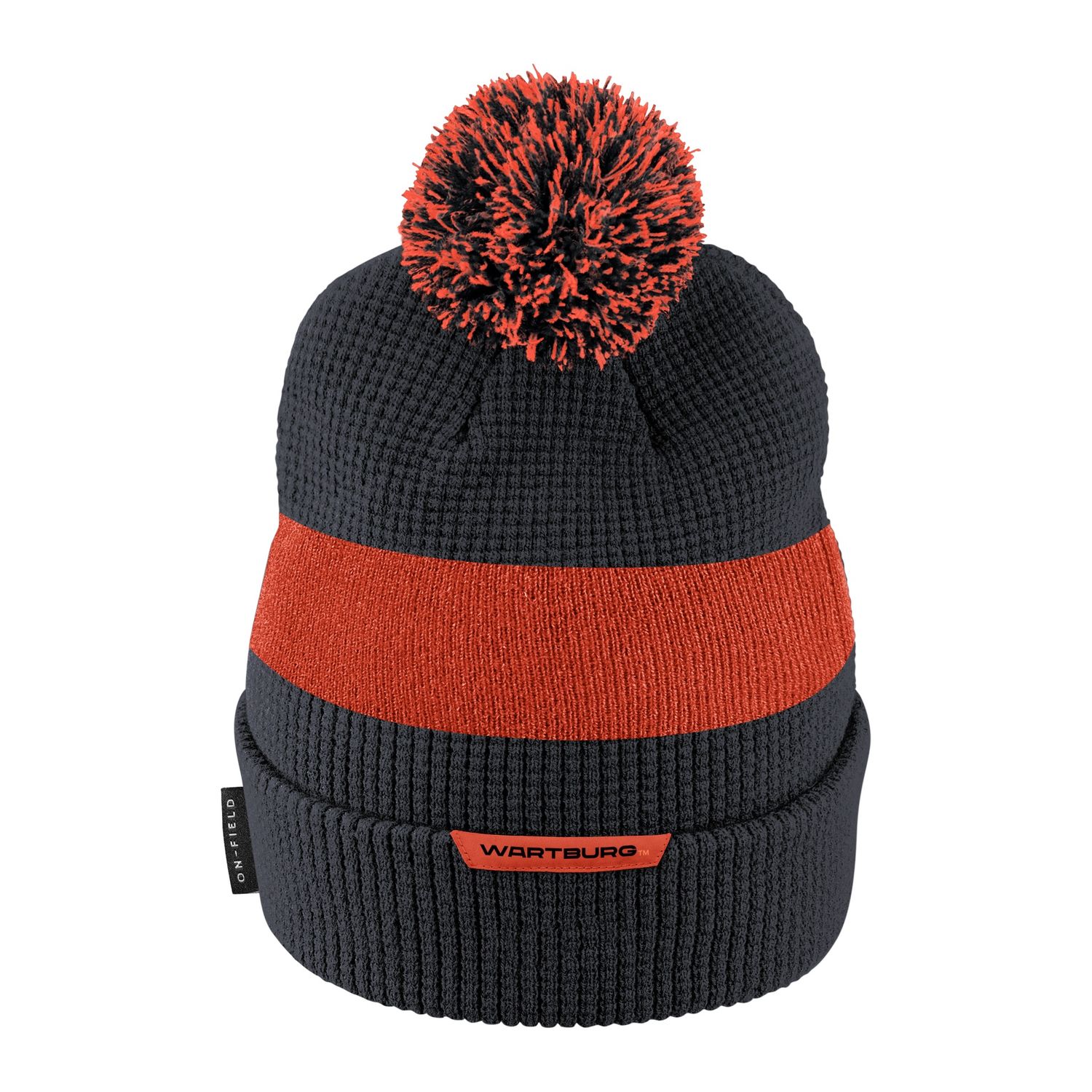 Black beanie w/black &amp; Orange pom