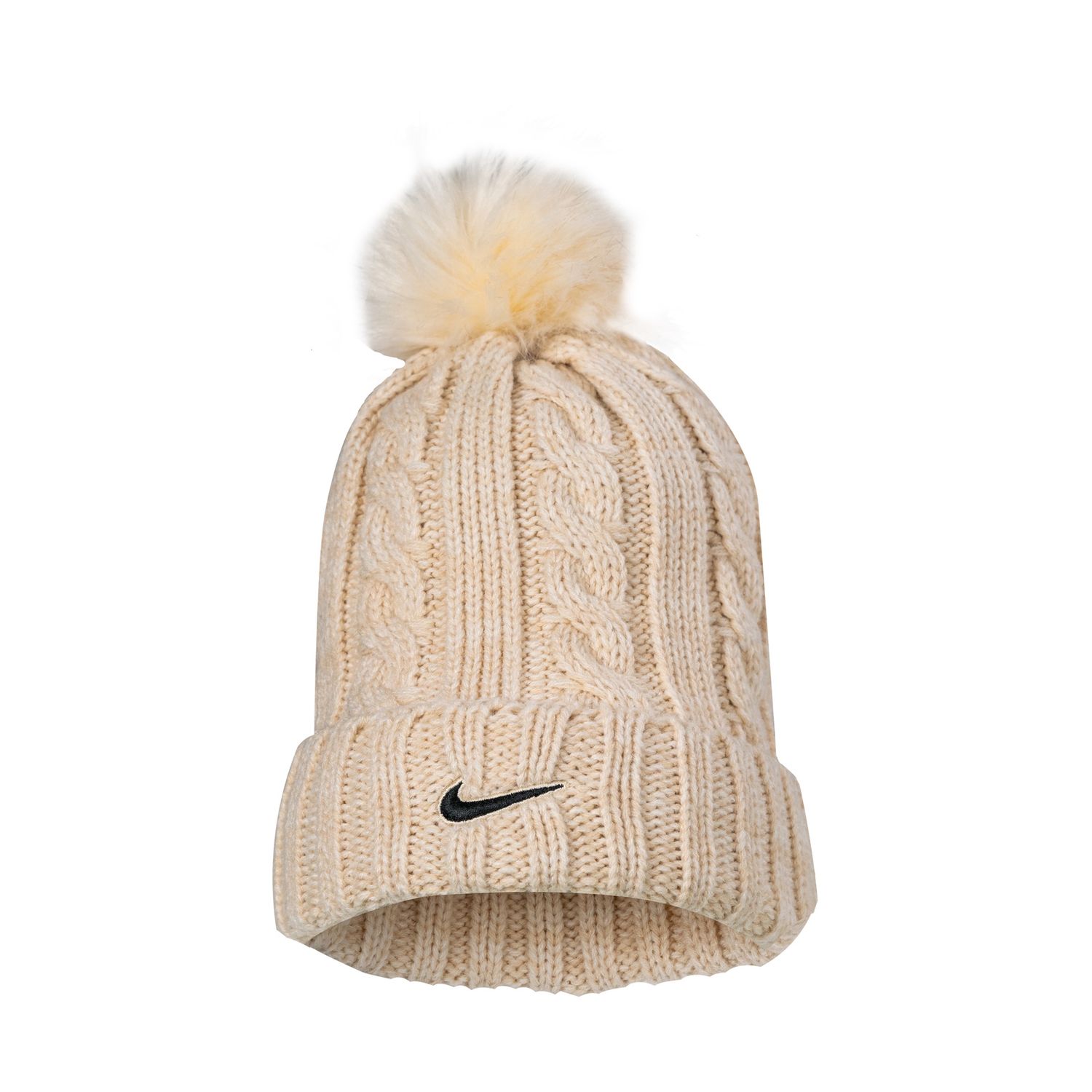 Cable knit pom beanie