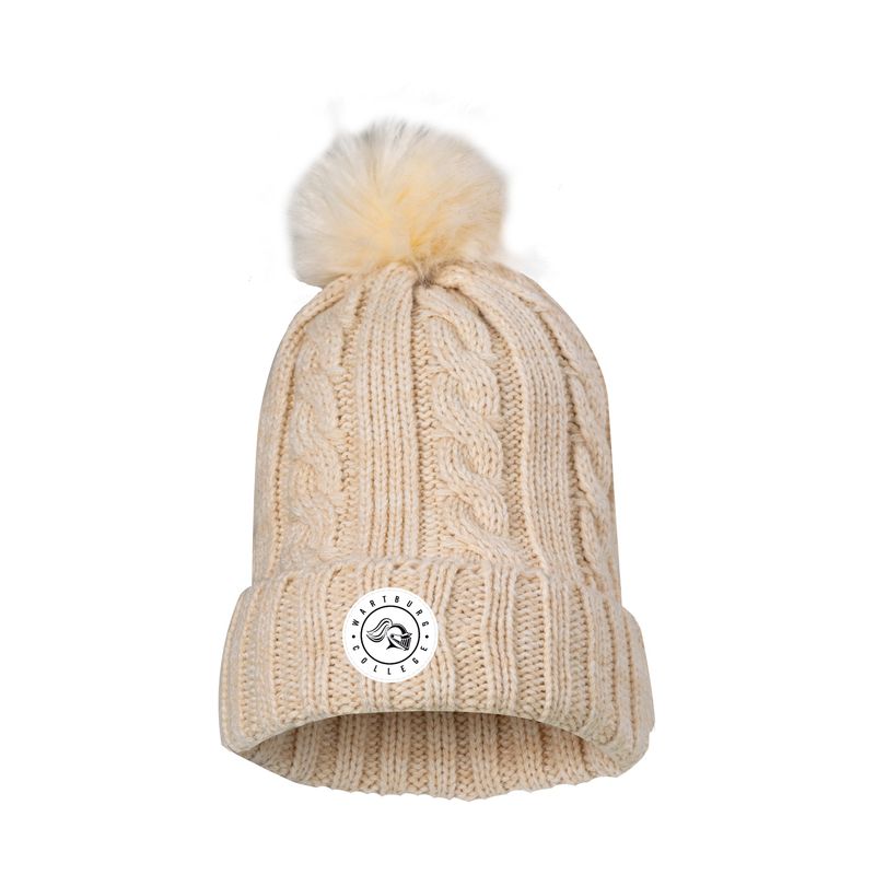 Cable knit pom beanie