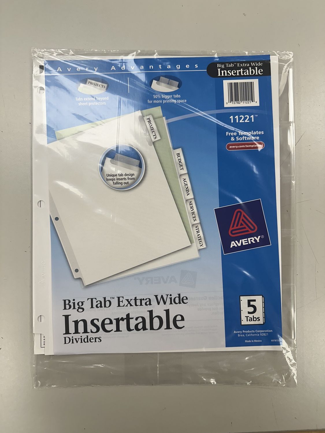 DIVIDER, EXTRA WIDE, 5-TAB, CLEAR