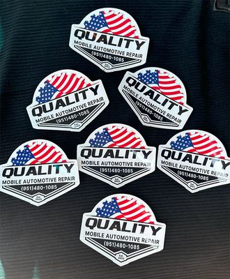 An assortment of company stickers
