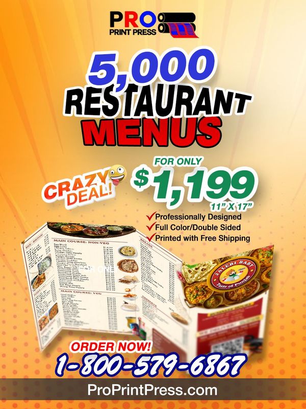 5000 Take out  Restaurant Menu Printing