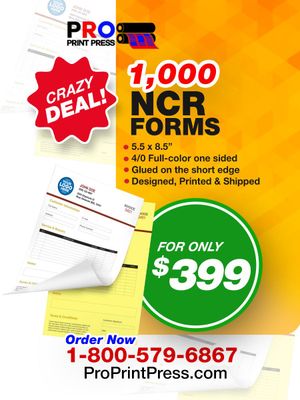 1000 2Part NCR FORMS Size 5.5x8.5