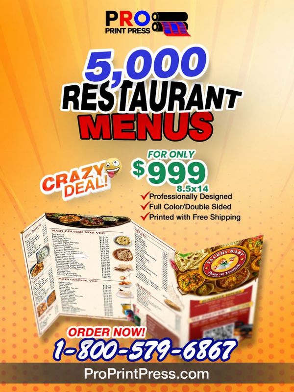 8.5"x14" Restaurant Menu