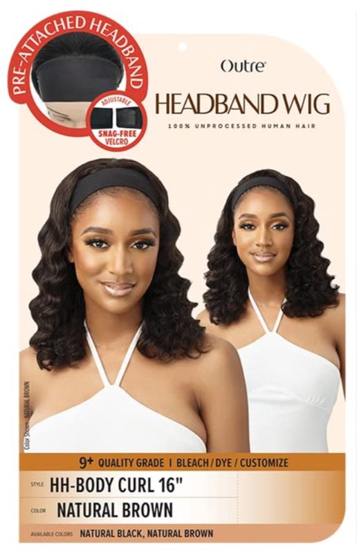 Headband wig human hair body curl 16”