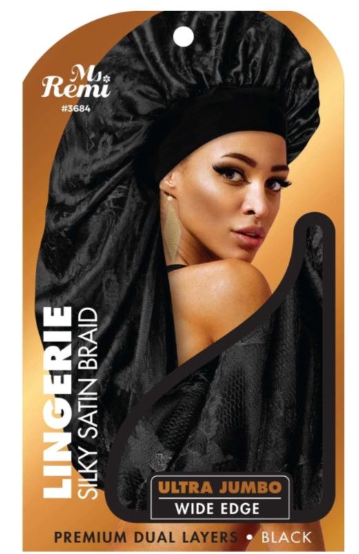Ms. Remi Lingerie Wide Edge Silky Braid Bonnet Scarf Ultra Jumbo, Black