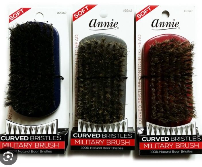 Annie Soft Military Curved Bristle Brush 100% Pure Boar Bristles Asst Color