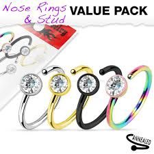 Pcs Value Pack of Assorted Titanium IP with Clear CZ 316L Surgical Steel Nose Ring