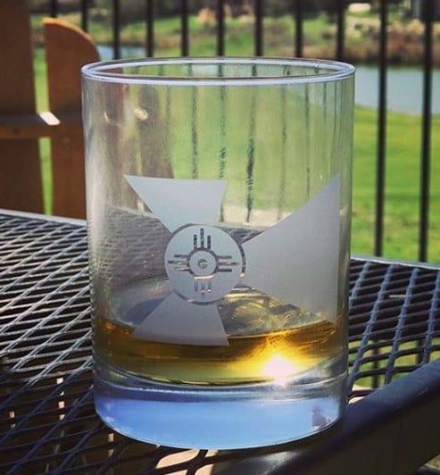 Wichita Flag Satin Etched Rocks Glass