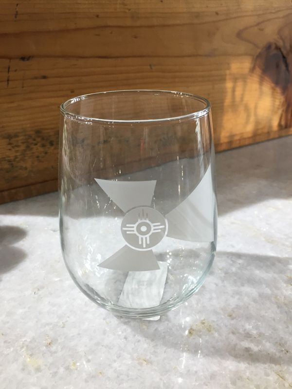 Wichita Flag Satin Etched white wine glass