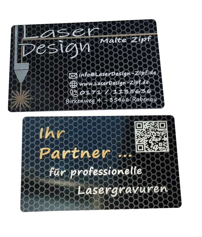 100 Visitenkarten aus Aluminium -- Gravur beidseitig --