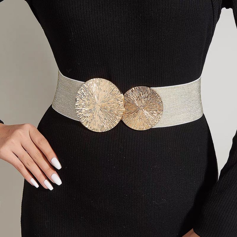 Fashionable double round buckle elastic wide belt